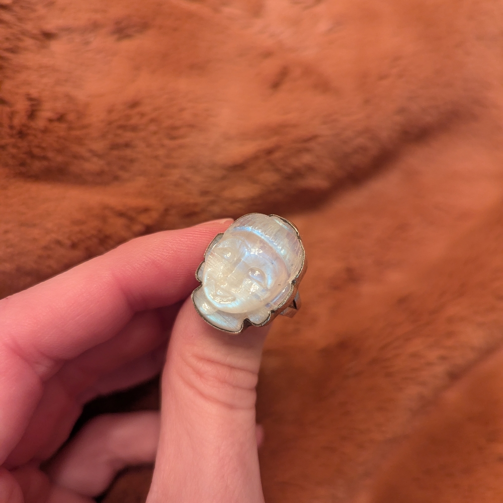 Moonstone Buddha Sterling Silver Ring - Picture 7 of 7